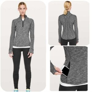 Lululemon Run Briskly 1/2 Zip | Coco Pique Black White | 8